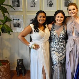 Grey/Silver Slit Prom Dress